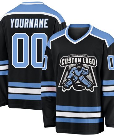 Custom Black Light Blue-White Hockey Jersey, Gift For Hockey Fans