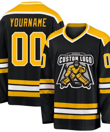 Custom Black Gold-White Hockey Jersey, Gift For Hockey Fans