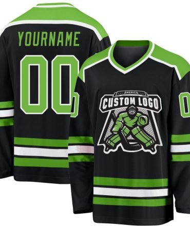 Custom Black Neon Green-White Hockey Jersey, Gift For Hockey Fans
