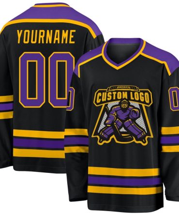 Custom Black Purple-Gold Hockey Jersey, Gift For Hockey Fans