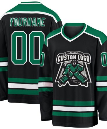Custom Black Kelly Green-White Hockey Jersey, Gift For Hockey Fans