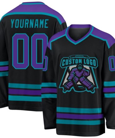 Custom Black Purple-Teal Hockey Jersey, Gift For Hockey Fans