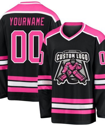 Custom Black Pink-White Hockey Jersey, Gift For Hockey Fans