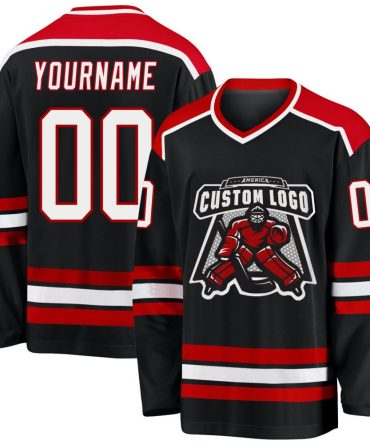 Custom Black White-Red Hockey Jersey, Gift For Hockey Fans