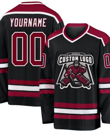 Custom Black Maroon-White Hockey Jersey, Gift For Hockey Fans