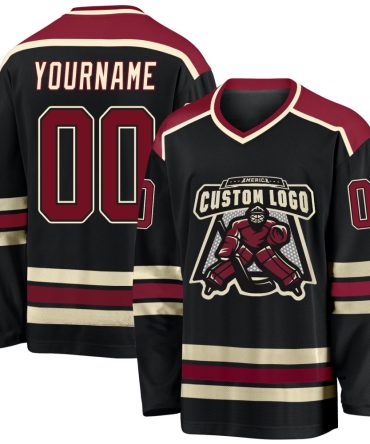 Custom Black Crimson-Cream Hockey Jersey, Gift For Hockey Fans