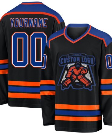 Custom Black Royal White-Orange Hockey Jersey, Gift For Hockey Fans