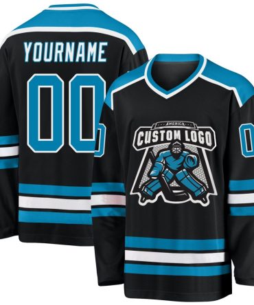 Custom Black Panther Blue-White Hockey Jersey, Gift For Hockey Fans