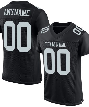 Custom Black Silver Football Jersey, Gift For Football Fans