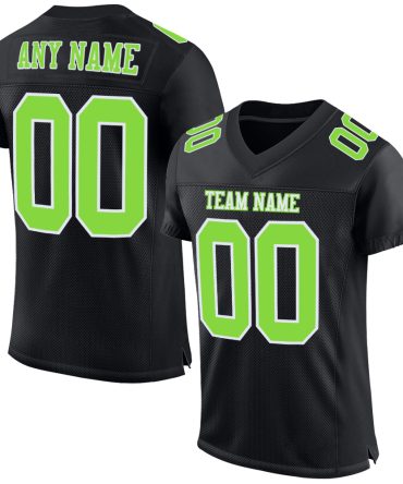 Custom Black Neon Green-White Football Jersey, Gift For Football Fans