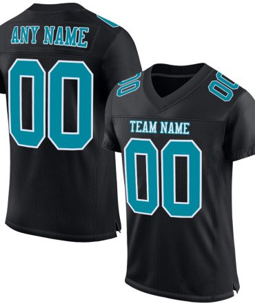Custom Black Teal-White Football Jersey, Gift For Football Fans
