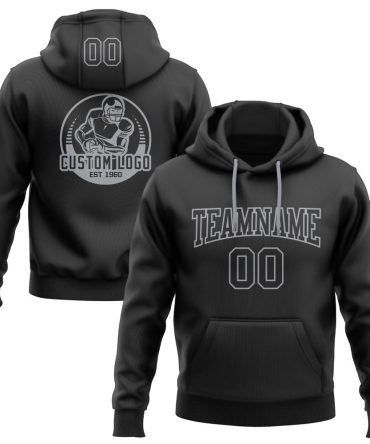 Custom Black Black-Gray Football Pullover Sweatshirt Hoodie, Gift For Football, Baseball, Hockey, Basketball, Softball & Rugby Fans