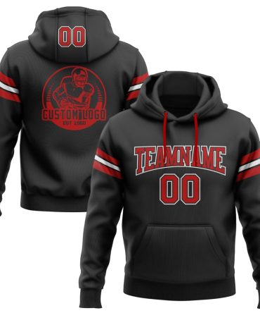 Custom Black Red-White Football Pullover Sweatshirt Hoodie, Gift For Football, Baseball, Hockey, Basketball, Softball & Rugby Fans