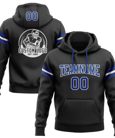 Custom Black Royal-White Football Pullover Sweatshirt Hoodie, Gift For Football, Baseball, Hockey, Basketball, Softball & Rugby Fans