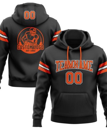 Custom Black Orange-White Football Pullover Sweatshirt Hoodie, Gift For Football, Baseball, Hockey, Basketball, Softball & Rugby Fans