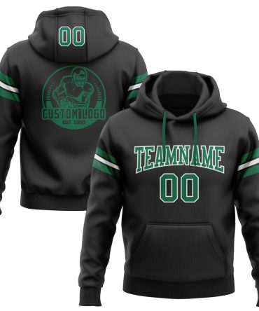 Custom Black Kelly Green-White Football Pullover Sweatshirt Hoodie, Gift For Football, Baseball, Hockey, Basketball, Softball & Rugby Fans