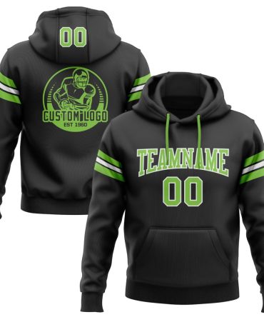 Custom Black Neon Green-White Football Pullover Sweatshirt Hoodie, Gift For Football, Baseball, Hockey, Basketball, Softball & Rugby Fans
