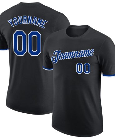 Custom Black Royal-White Performance T-Shirt, For Football, Baseball, Hockey, Basketball, Softball & Rugby Fans