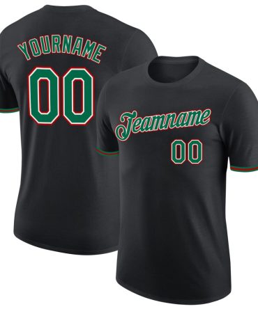 Custom Black Kelly Green-Red Performance T-Shirt, For Football, Baseball, Hockey, Basketball, Softball & Rugby Fans