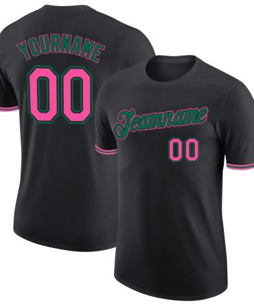 Custom Black Pink-Kelly Green Performance T-Shirt, For Football, Baseball, Hockey, Basketball, Softball & Rugby Fans