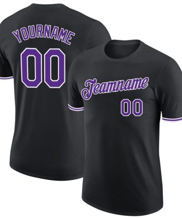 Custom Black Purple-White Performance T-Shirt, For Football, Baseball, Hockey, Basketball, Softball & Rugby Fans