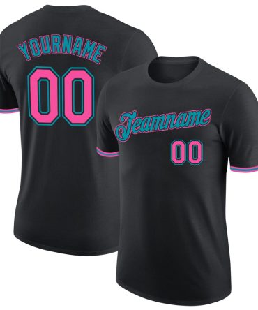 Custom Black Pink-Teal Performance T-Shirt, For Football, Baseball, Hockey, Basketball, Softball & Rugby Fans