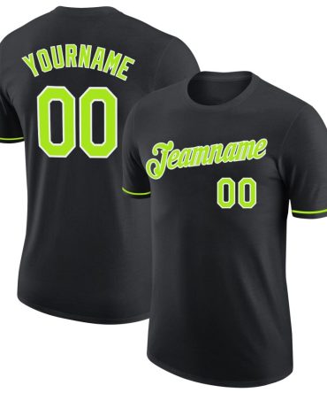 Custom Black Neon Green-White Performance T-Shirt, For Football, Baseball, Hockey, Basketball, Softball & Rugby Fans