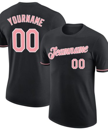 Custom Black Medium Pink-White Performance T-Shirt, For Football, Baseball, Hockey, Basketball, Softball & Rugby Fans