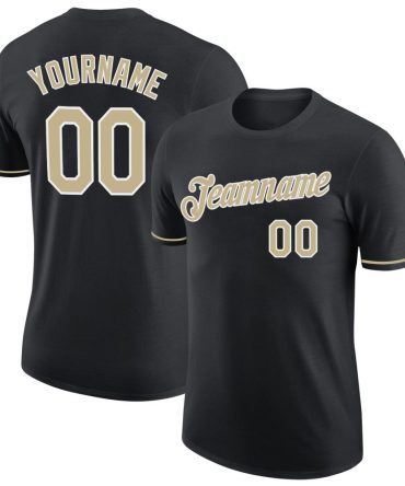 Custom Black Vegas Gold-White Performance T-Shirt, For Football, Baseball, Hockey, Basketball, Softball & Rugby Fans
