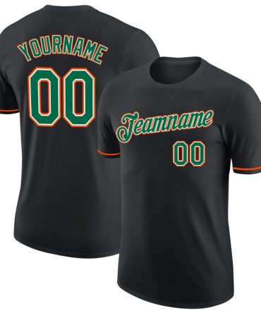 Custom Black Kelly Green-Orange Performance T-Shirt, For Football, Baseball, Hockey, Basketball, Softball & Rugby Fans
