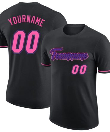 Custom Black Pink-Purple Performance T-Shirt, For Football, Baseball, Hockey, Basketball, Softball & Rugby Fans