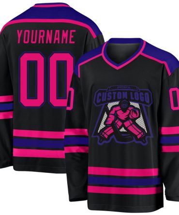 Custom Black Hot Pink-Dark Purple Hockey Jersey, Gift For Hockey Fans