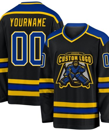 Custom Black Royal-Gold Hockey Jersey, Gift For Hockey Fans