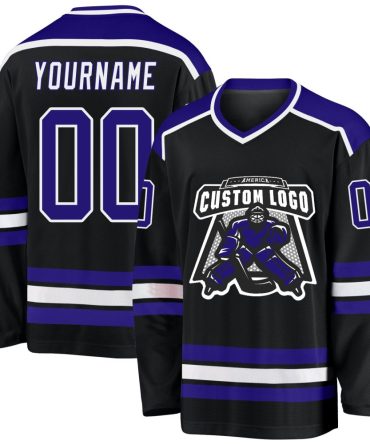 Custom Black Dark Purple-White Hockey Jersey, Gift For Hockey Fans