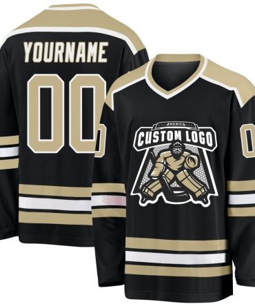 Custom Black Vegas Gold-White Hockey Jersey, Gift For Hockey Fans