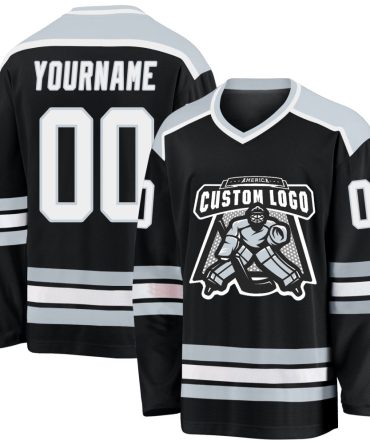 Custom Black White-Silver Hockey Jersey, Gift For Hockey Fans