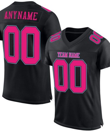 Custom Black Hot Pink-Light Blue Football Jersey, Gift For Football Fans