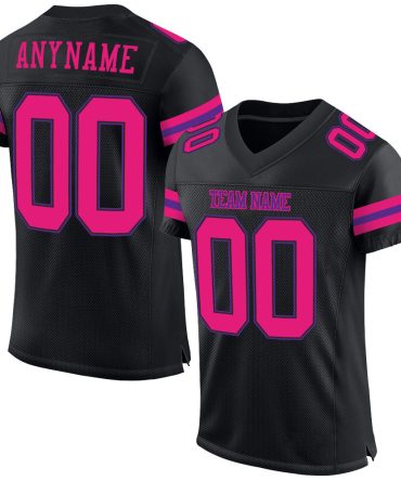 Custom Black Hot Pink-Purple Football Jersey, Gift For Football Fans