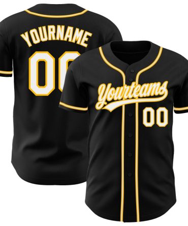 Custom Black White-Gold Baseball Jersey, Gift For Baseball Fans