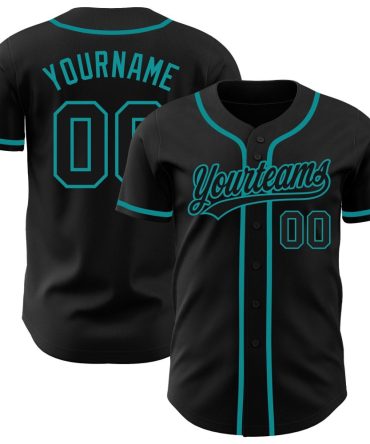 Custom Black Black-Teal Baseball Jersey, Gift For Baseball Fans