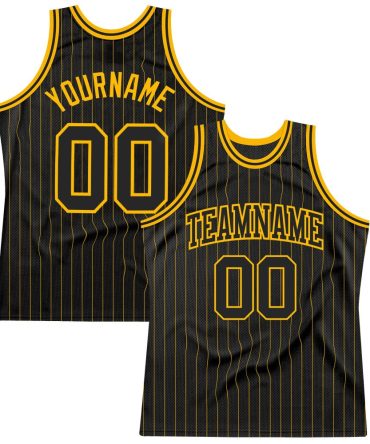 Custom Black Gold Pinstripe Black-Gold Basketball Jersey, Gift For Basketball Fans