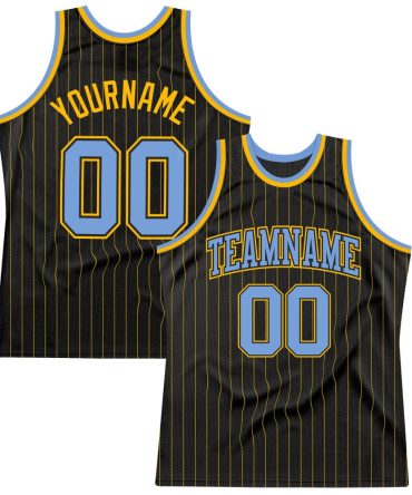 Custom Black Gold Pinstripe Light Blue-Gold Basketball Jersey, Gift For Basketball Fans