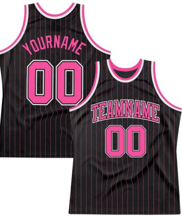 Custom Black Pink Pinstripe Pink-Black Basketball Jersey, Gift For Basketball Fans