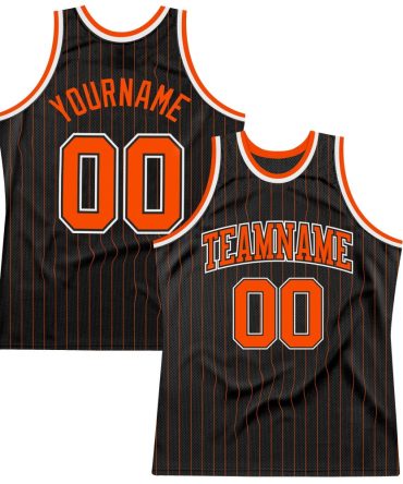 Custom Black Orange Pinstripe Orange-Black Basketball Jersey, Gift For Basketball Fans