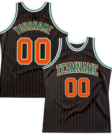 Custom Black Orange Pinstripe Orange-Kelly Green Basketball Jersey, Gift For Basketball Fans