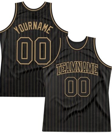 Custom Black Old Gold Pinstripe Black-Old Gold Basketball Jersey, Gift For Basketball Fans