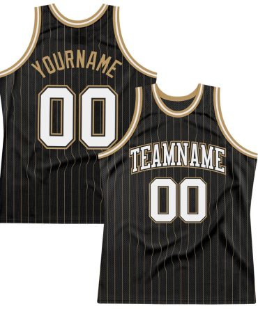 Custom Black Old Gold Pinstripe White-Old Gold Basketball Jersey, Gift For Basketball Fans