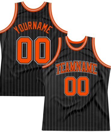 Custom Black Gray Pinstripe Orange-Gray Basketball Jersey, Gift For Basketball Fans