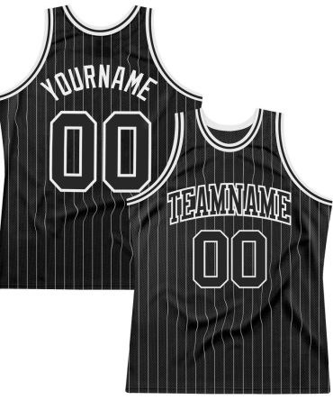 Custom Black White Pinstripe Black-White Basketball Jersey, Gift For Basketball Fans