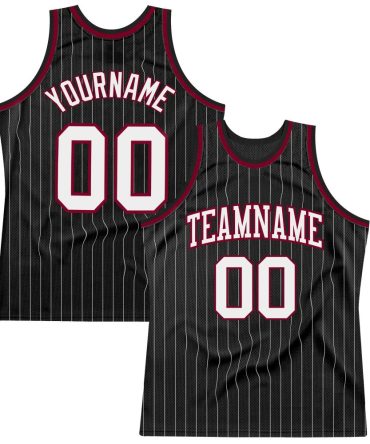 Custom Black White Pinstripe White-Maroon Basketball Jersey, Gift For Basketball Fans